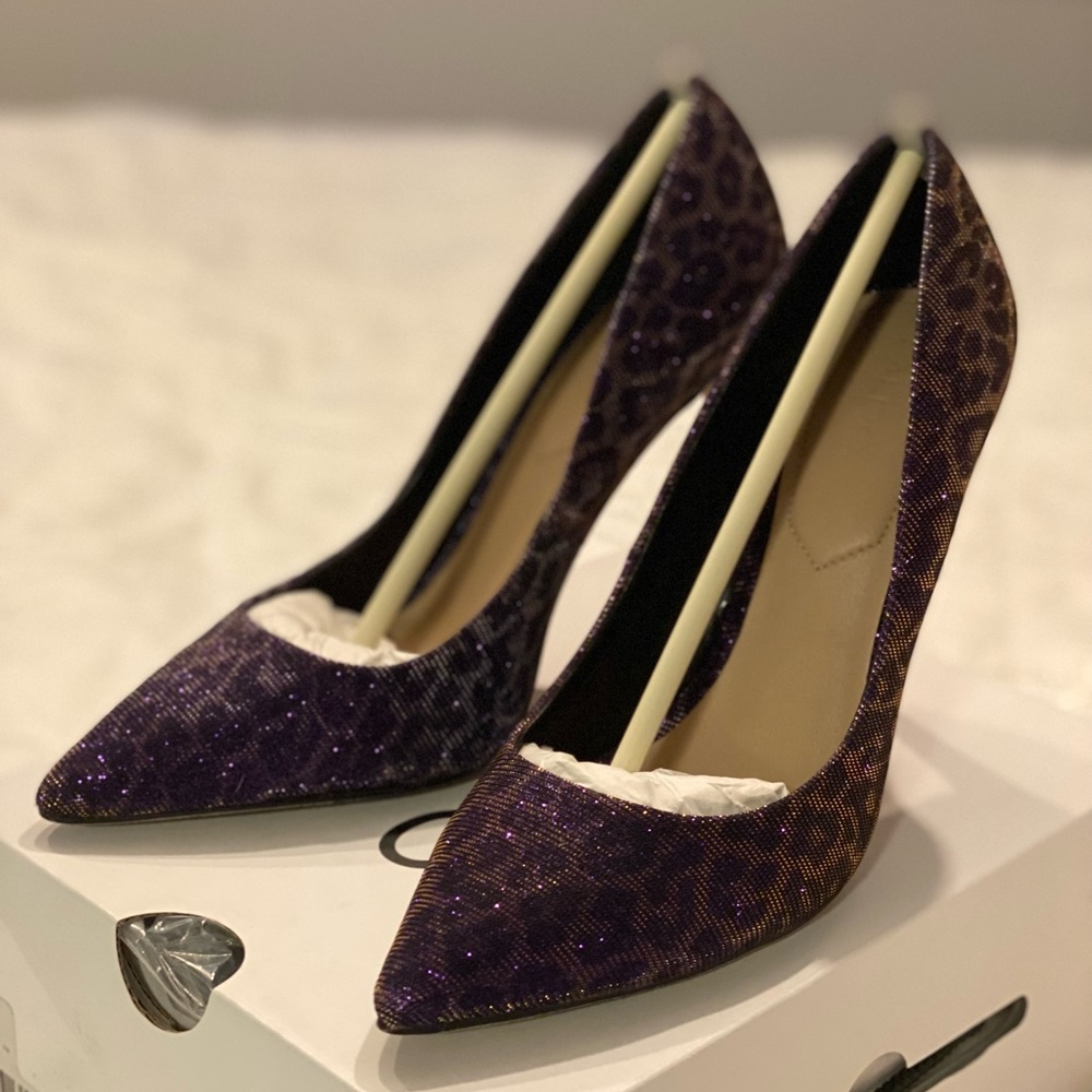 Aldo: Hanrietta 51 - Purple/Gold shimmer Leopard print high heel shoes